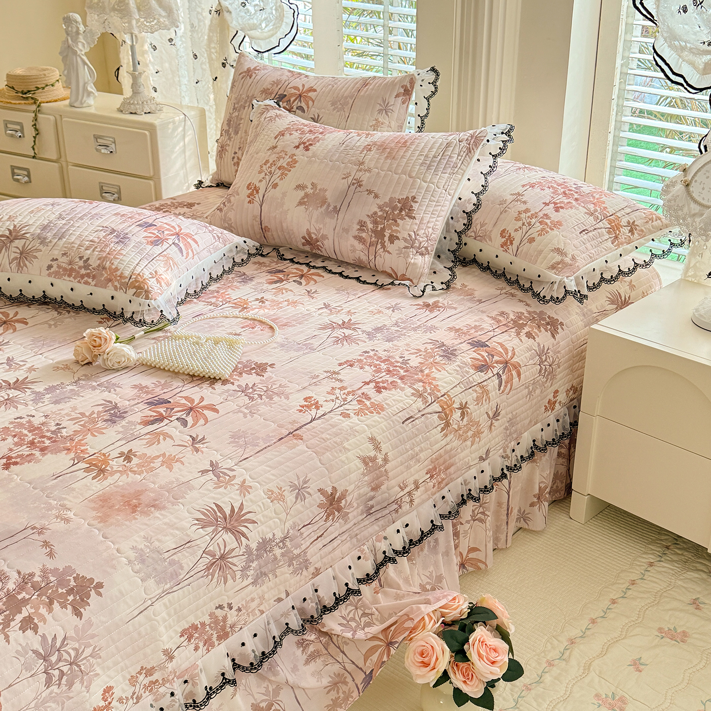 2026新款凉感丝夹棉床盖款三件套 金枝玉叶