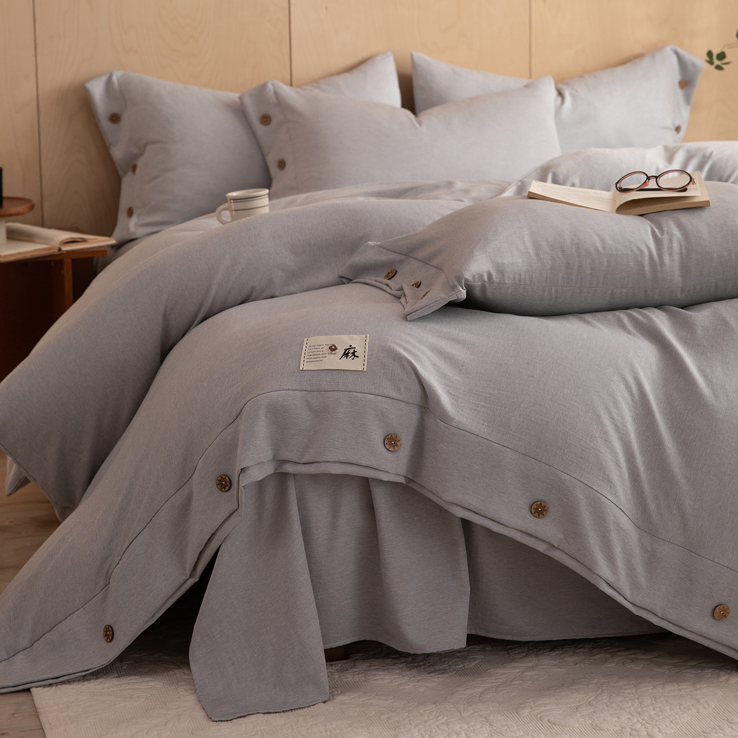 2026新款雨露麻纽扣款床单床笠四件套