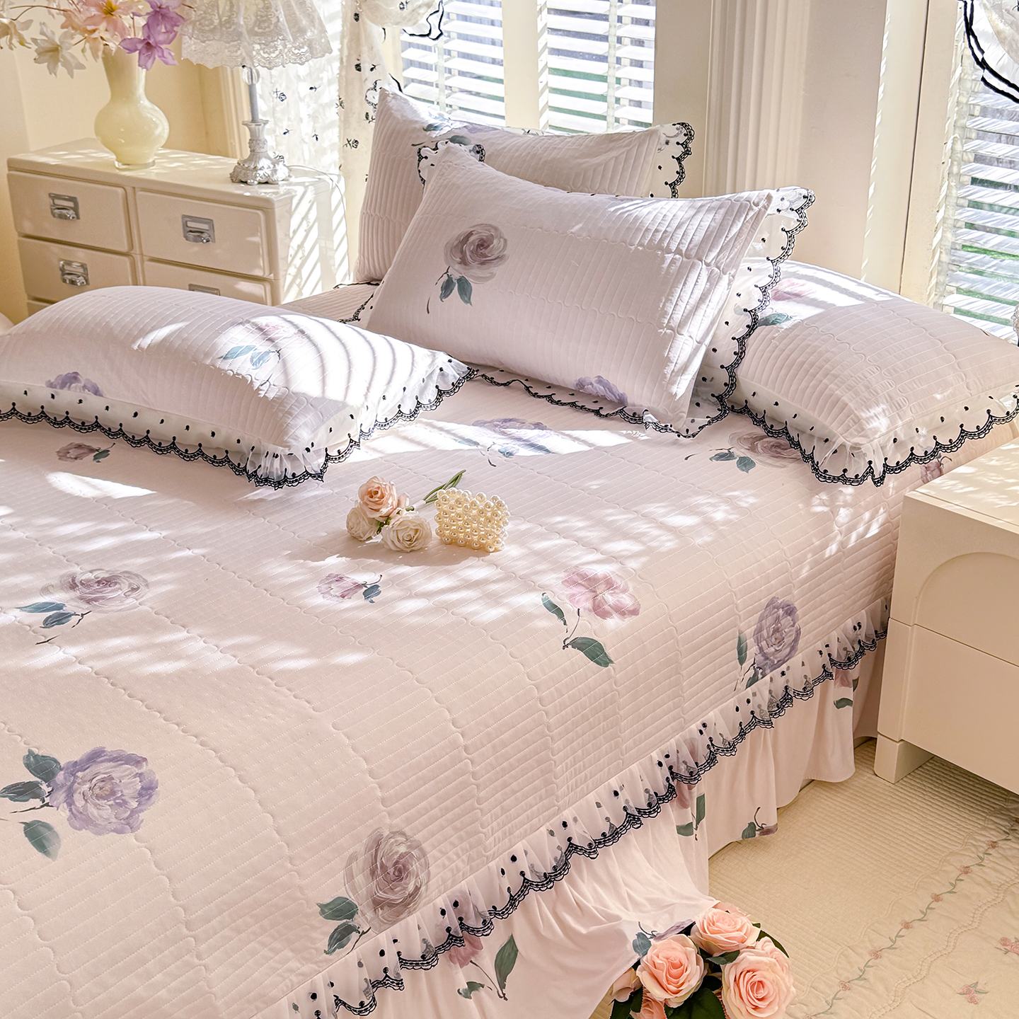 2026新款凉感丝夹棉床盖款三件套 花间晚照