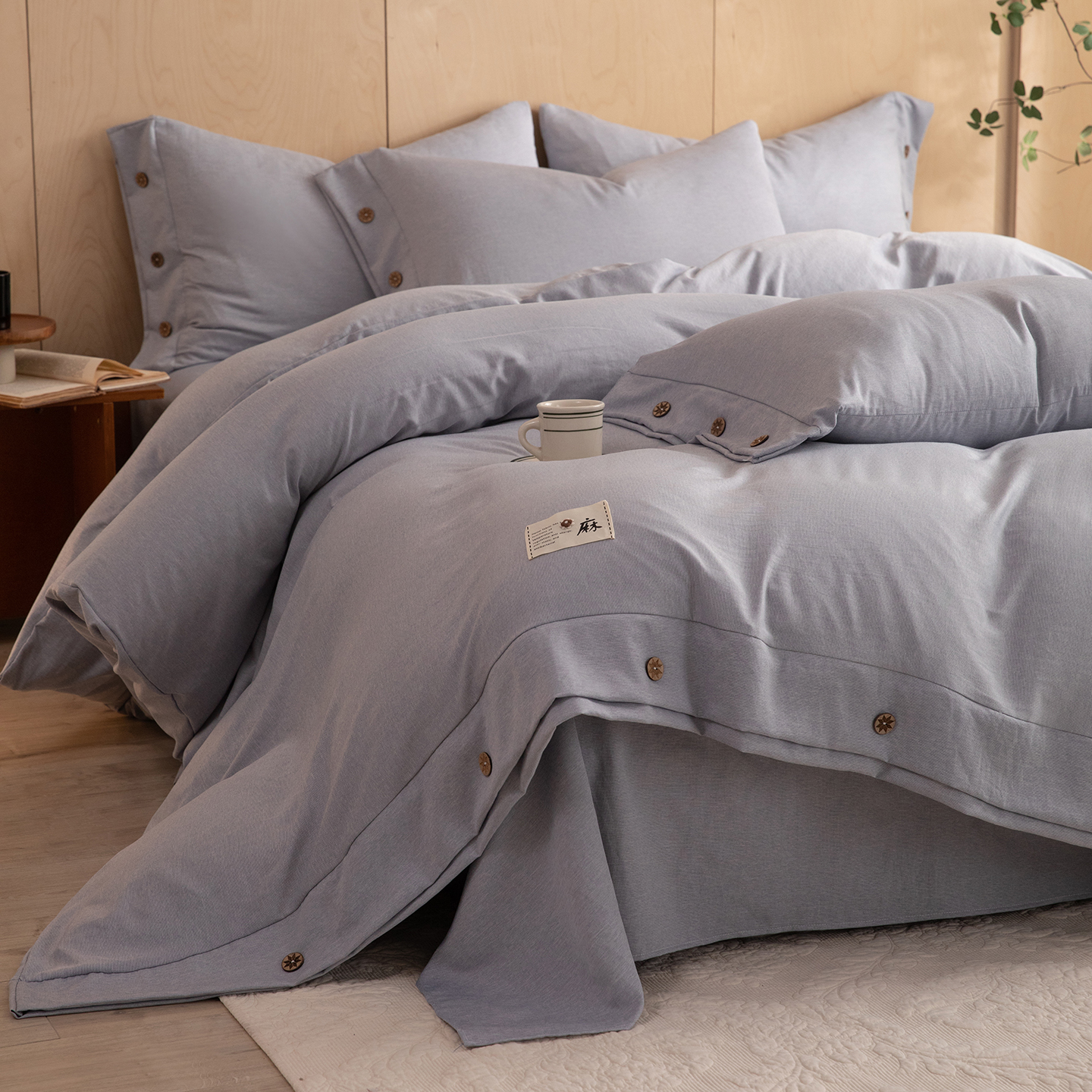2026新款雨露麻纽扣款床单床笠四件套