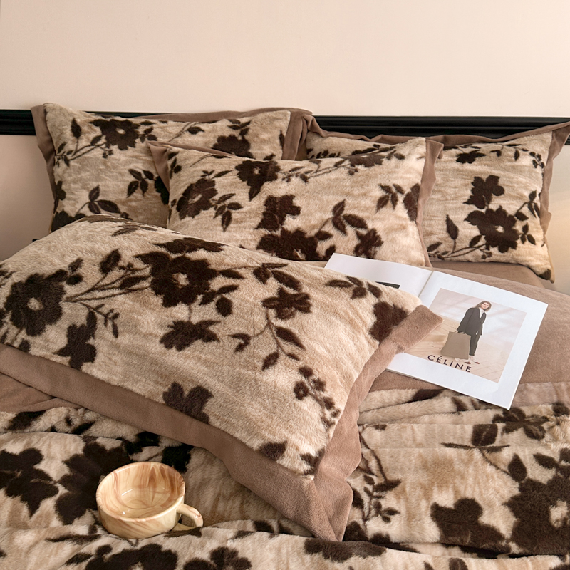 2025秋冬新款丹麦兔毛绒宽边牛奶绒四件套 宽边兔绒-简爱卡其