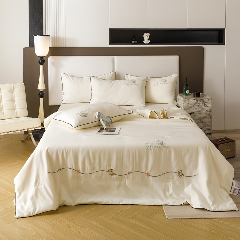 2026新款刺绣水洗真丝夏被四件套公主日记系列-风格二 公主日记-月白