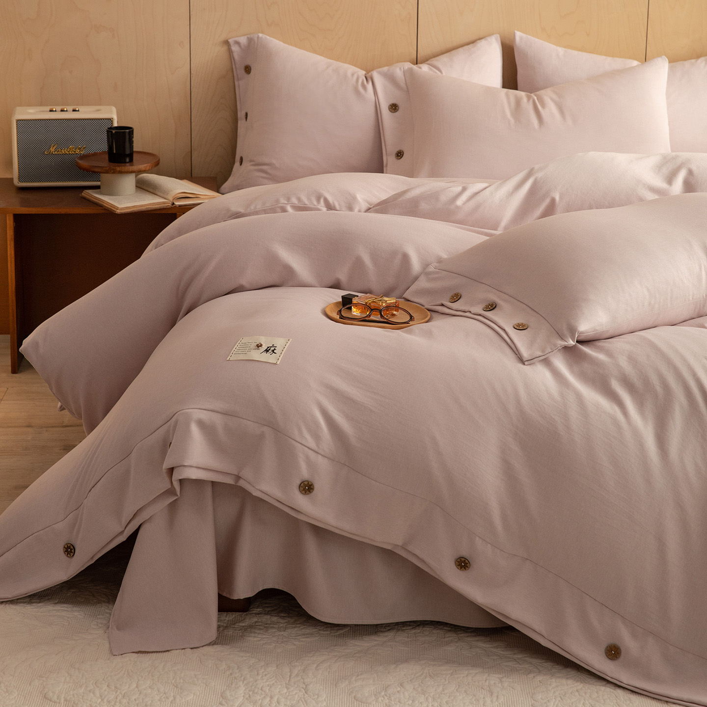 2026新款雨露麻纽扣款床单床笠四件套