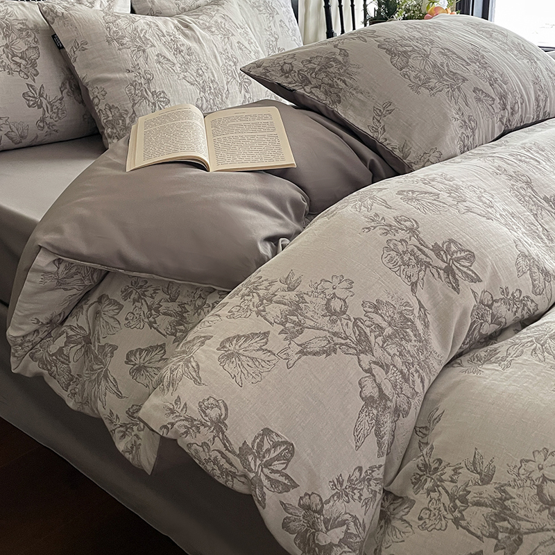 2026新款60S水洗棉三层纱色织提花四件套系列（经典保留花型） 执笔水墨 灰