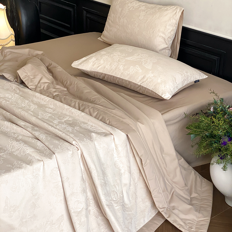 2026新款60S全棉厚织提花夏被 夏被-翩然-奶白