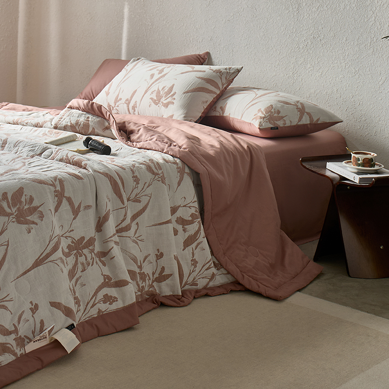 2026新款60S水洗棉三层纱色织提花夏被四件套系列 林逾静-橘