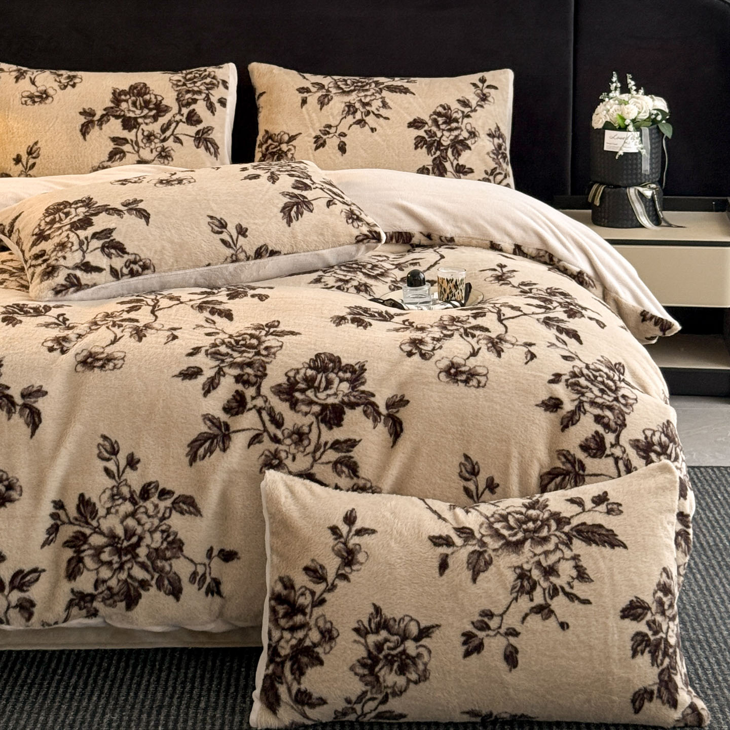 2025新款小米貂法式中古风印花四件套 棕影绘花