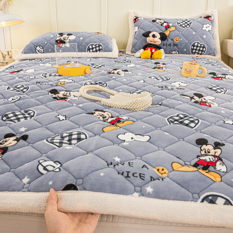 2023新款A类迪士尼正版牛奶绒卡通加厚保暖床垫护垫床褥子 90*200cm单床垫 米奇灰
