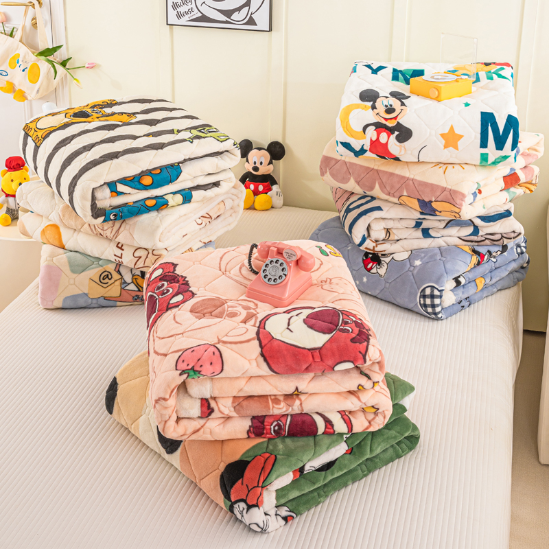 2023新款A类迪士尼正版牛奶绒卡通加厚保暖床垫护垫床褥子 90*200cm单床垫 草莓熊