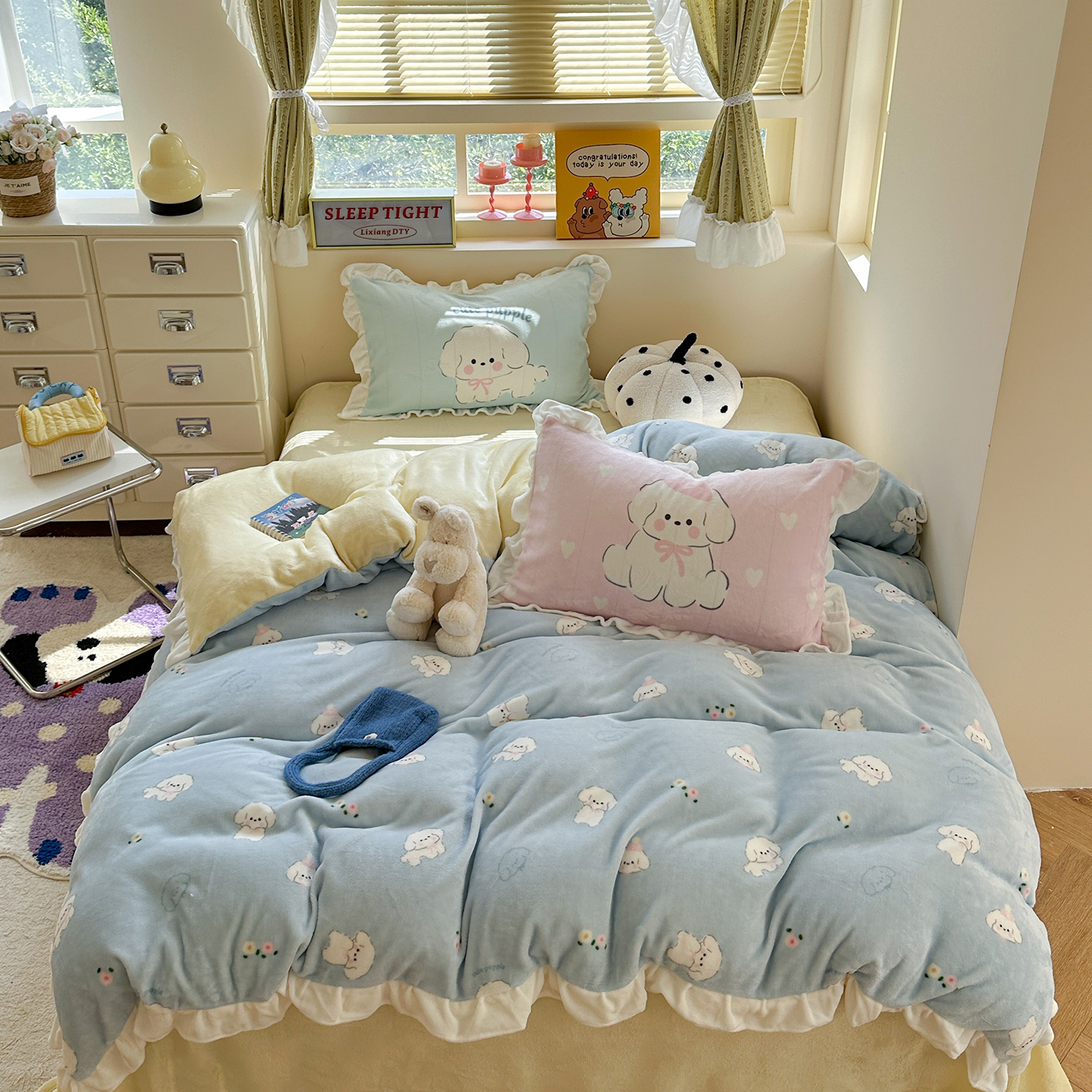 2025新款牛奶绒印花花边款四件套