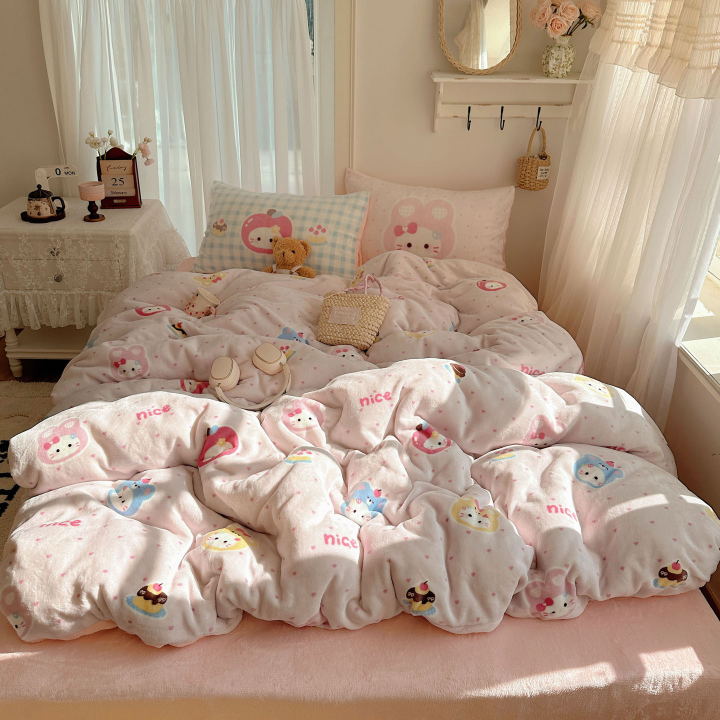 2025秋冬新款牛奶绒四件套 甜心派对