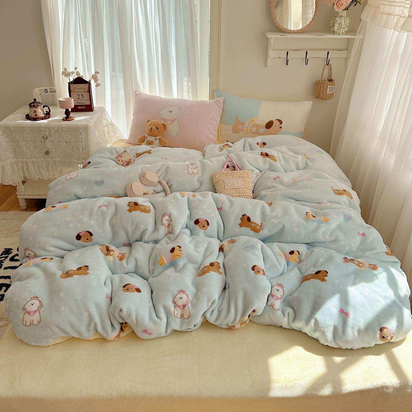 2025秋冬新款牛奶绒四件套 香肠狗