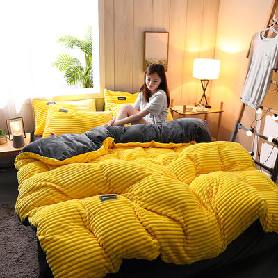 2019新款-魔法绒水晶绒四件套 床单款四件套1.5m（5英尺）床 柠檬黄