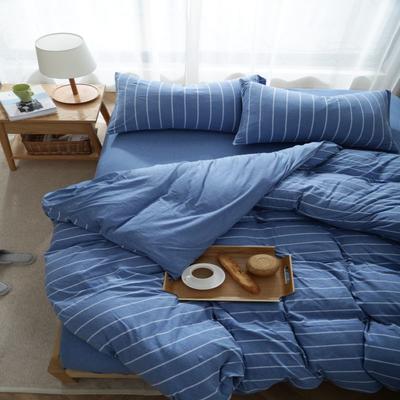 2021新款针织棉条纹纯棉床单 单床单200cmx250cm 宝蓝宽条