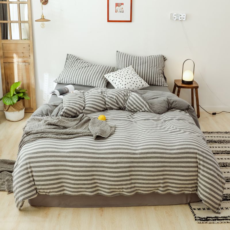 2021新款针织棉条纹纯棉床单 单床单200cmx250cm 丁子灰条纹