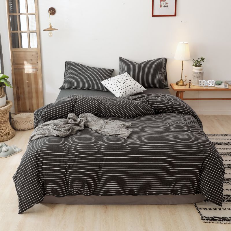 2021新款针织棉条纹纯棉床单 单床单200cmx250cm 黑白细条