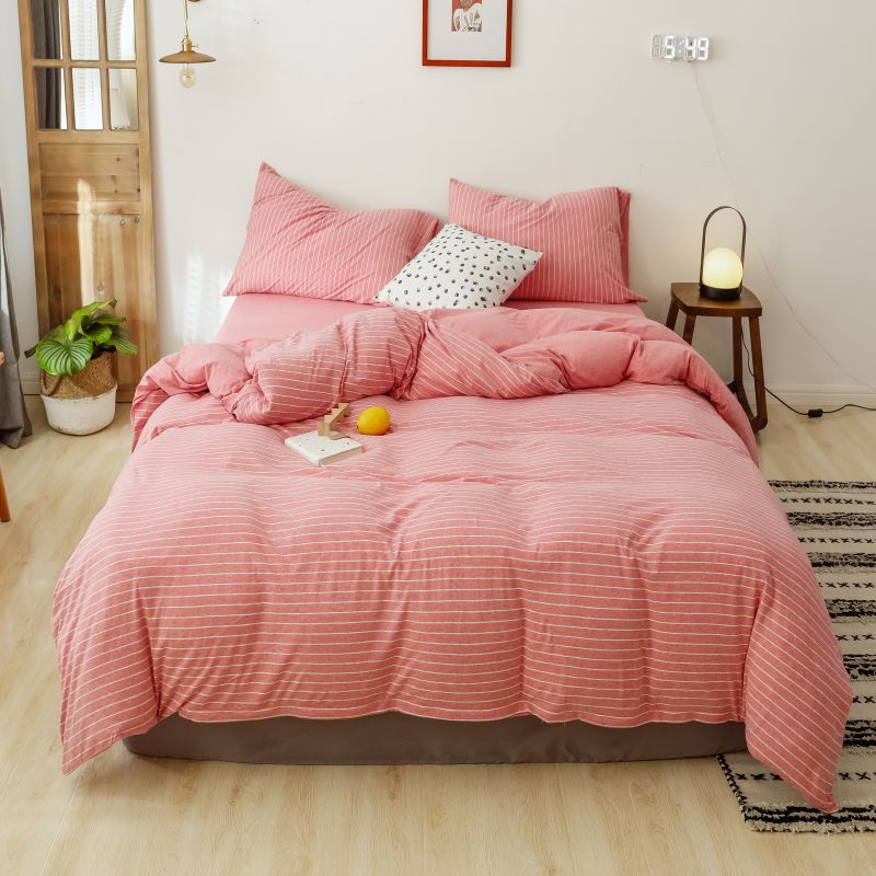 2021新款针织棉条纹纯棉床单 单床单200cmx250cm 红粉细条