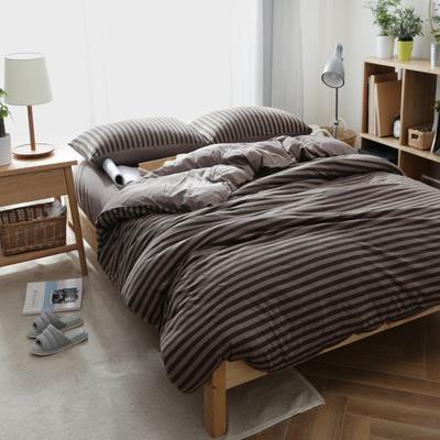 2021新款针织棉条纹纯棉床单 单床单200cmx250cm 深咖中条