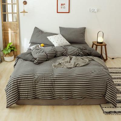 2021新款针织棉条纹纯棉床单 单床单200cmx250cm 炭黑中条