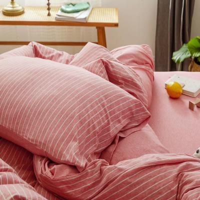 2021新款针织棉条纹全棉枕套 枕套一对48cmx74cm 红粉细条