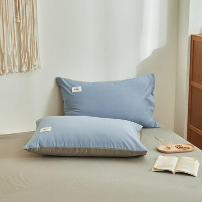 2021新款全棉水洗棉套件系列--单品枕套 48*74cm枕套/对 浅蓝灰