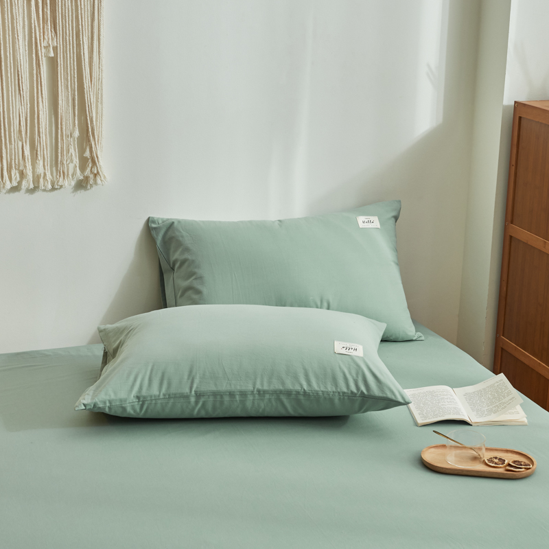 2021新款全棉水洗棉套件系列--单品枕套 48*74cm枕套/对 素绿