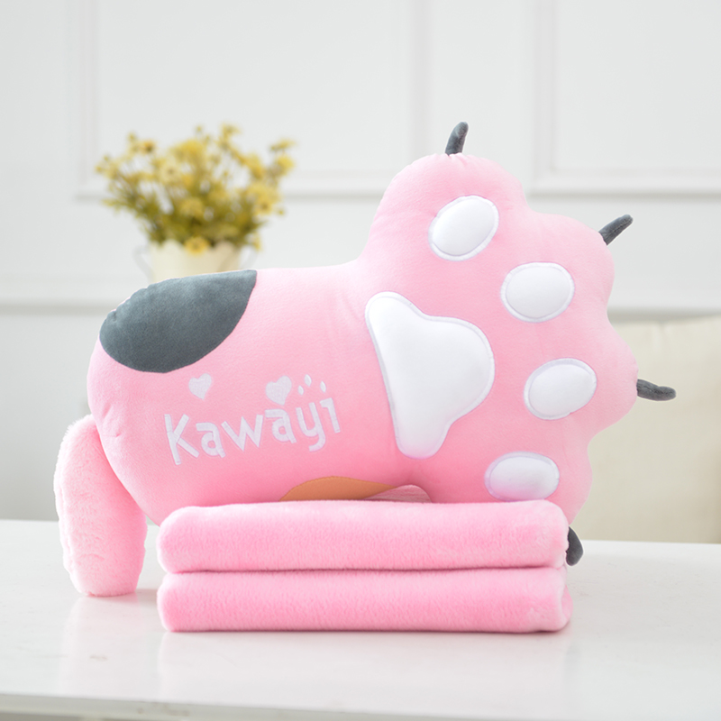 卡哇伊猫爪抱枕毯 52X35X18cm(毯子1X1.7米） 粉色