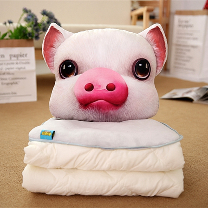 3D仿真动物抱枕被 40X32cm打开1*1.5m 萌小白猪
