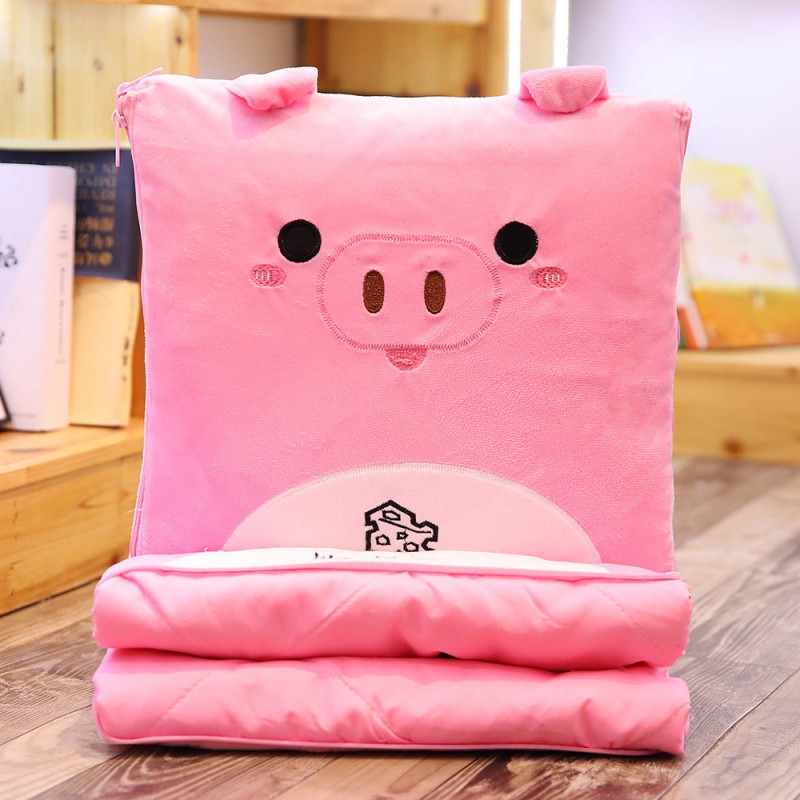 2019新款 二哈动物抱枕被可定制 抱枕38x38展开100x150cm 粉色猪