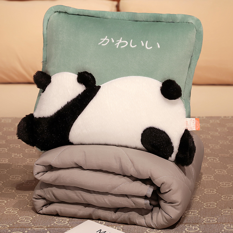 2023新款水晶绒+仿兔毛绒日式熊猫系列抱枕被 抱枕37X37cm/打开被子100X150cm 噗噗熊