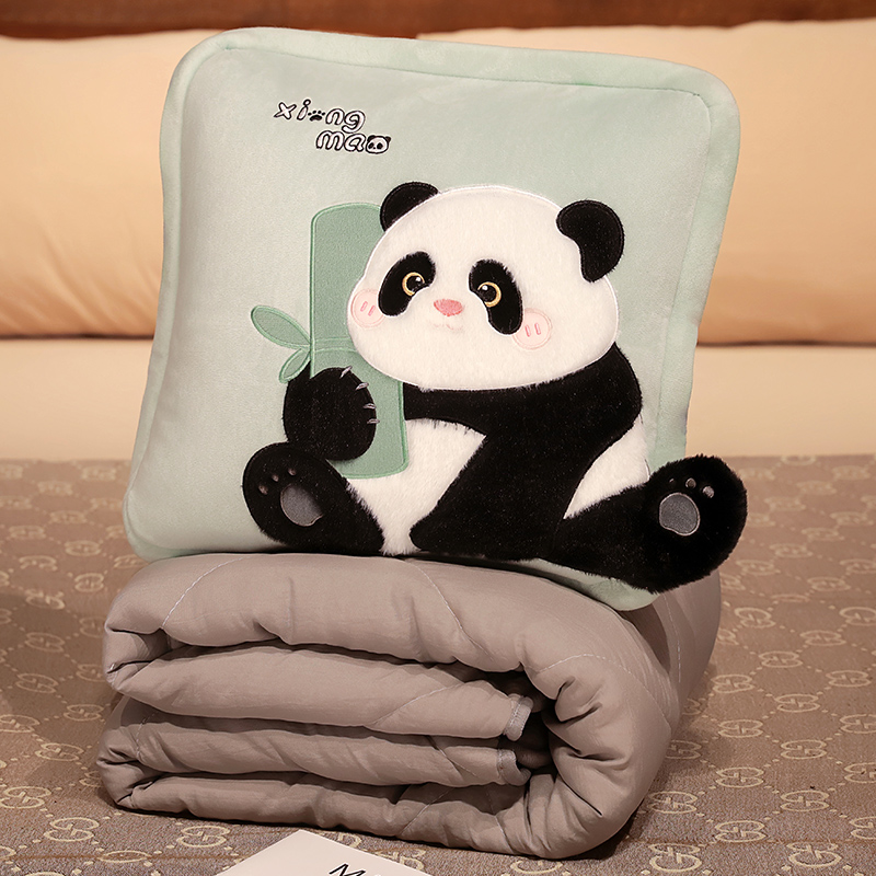 2023新款水晶绒+仿兔毛绒日式熊猫系列抱枕被 抱枕37X37cm/打开被子100X150cm 熊有成竹