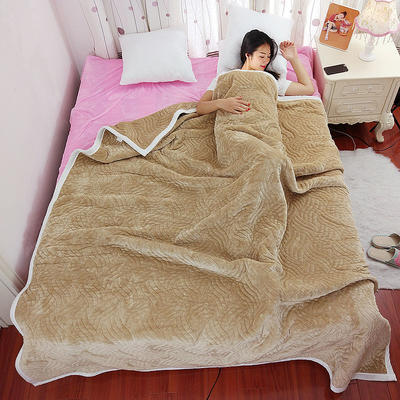 加厚被毯 三层复合毯 加厚双层毛毯 法莱绒毯子 床单 冬被子 150cmx200cm 驼色