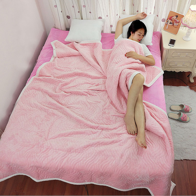 加厚被毯 三层复合毯 加厚双层毛毯 法莱绒毯子 床单 冬被子 150cmx200cm 粉色