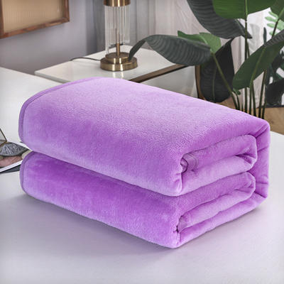 2023总 纯色270克超柔加厚云貂绒毛毯法莱绒毛毯床单盖毯 100cmx150cm 浅紫