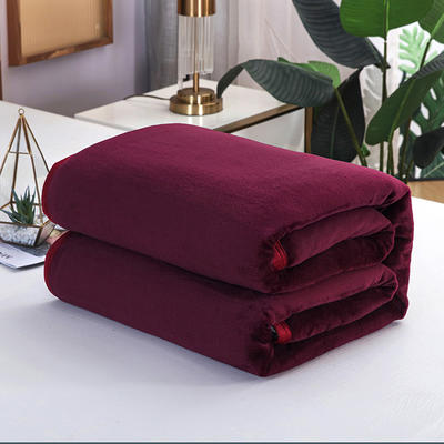 2023总 纯色270克超柔加厚云貂绒毛毯法莱绒毛毯床单盖毯 120cmX200cm 酒红