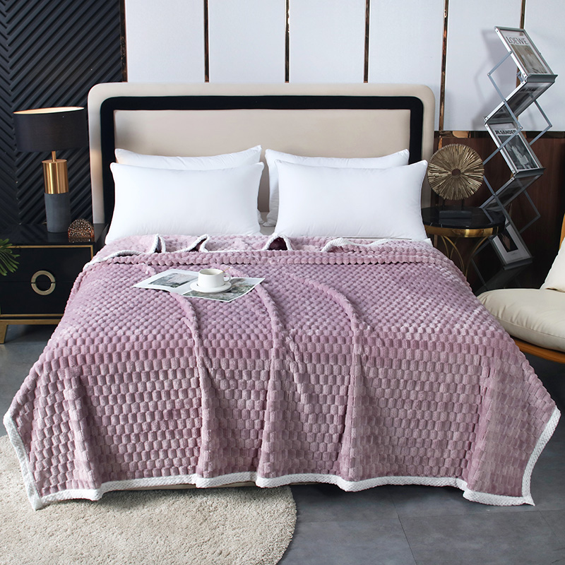 2023金龟绒毛毯 菠萝格包边多功能盖毯纯色空调毯法莱绒毯子保暖床单 120cmX200cm 粉紫