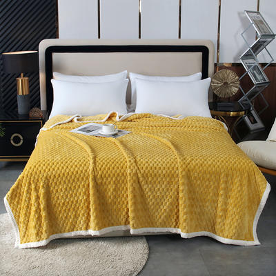2023金龟绒毛毯 菠萝格包边多功能盖毯纯色空调毯法莱绒毯子保暖床单 120cmX200cm 黄色