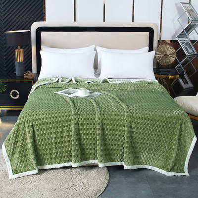 2023金龟绒毛毯 菠萝格包边多功能盖毯纯色空调毯法莱绒毯子保暖床单 120cmX200cm 军绿