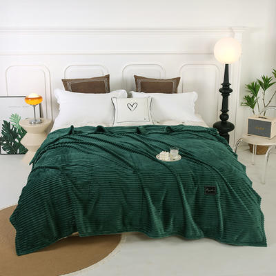 2023纯色素色毛毯条纹空调毯抽条毛毯魔法绒牛奶绒雪花绒午睡毯法莱绒多用毯 100cmx150cm 沉墨绿