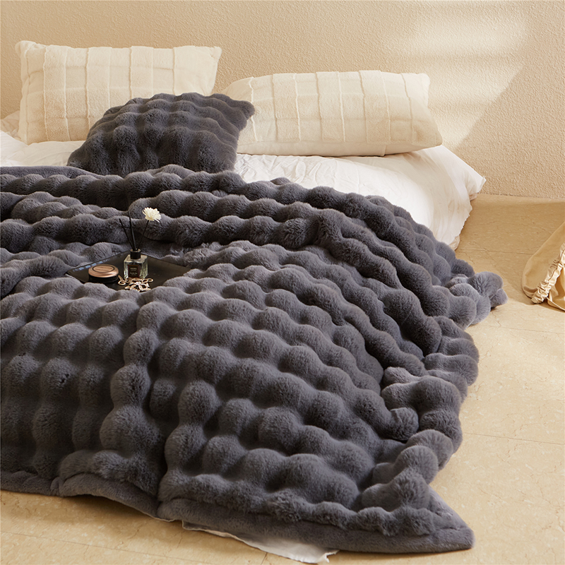 2023新款冬季仿兔毛绒毛毯盖毯--托斯卡纳系列 160*210cm 绅士灰