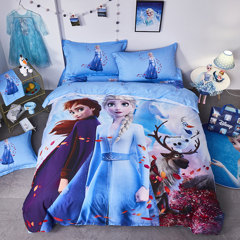 2021春夏新品全棉卡通四套件  【正版迪士尼】 1.5m（5英尺）床 艾莎与安娜