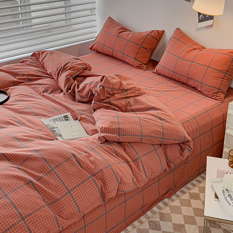 新款色织全棉水洗棉四件套单品被套床单枕套无印风格 0.9m（3.3英尺）床 韶华-桔