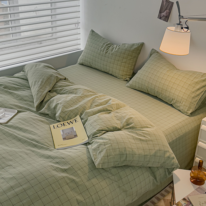 新款色织全棉水洗棉四件套单品被套床单枕套无印风格 0.9m（3.3英尺）床 维安-芥末绿