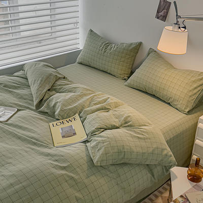 新款色织全棉水洗棉四件套单品被套床单枕套无印风格 0.9m（3.3英尺）床 维安-芥末绿