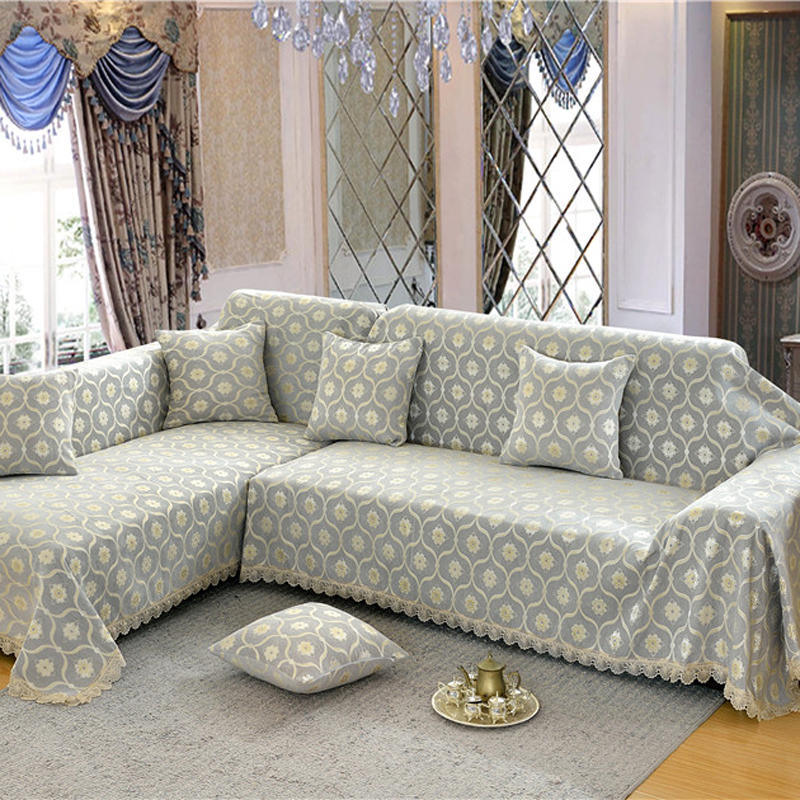 立体欧式提花全盖雪尼尔沙发巾沙发垫沙发套沙发罩 180*150 蕉叶纹-银灰
