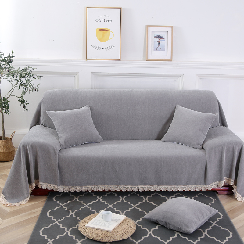 2019新款北欧纯色全盖雪尼尔沙发巾沙发垫沙发套沙发罩 180*150cm 纯净-灰