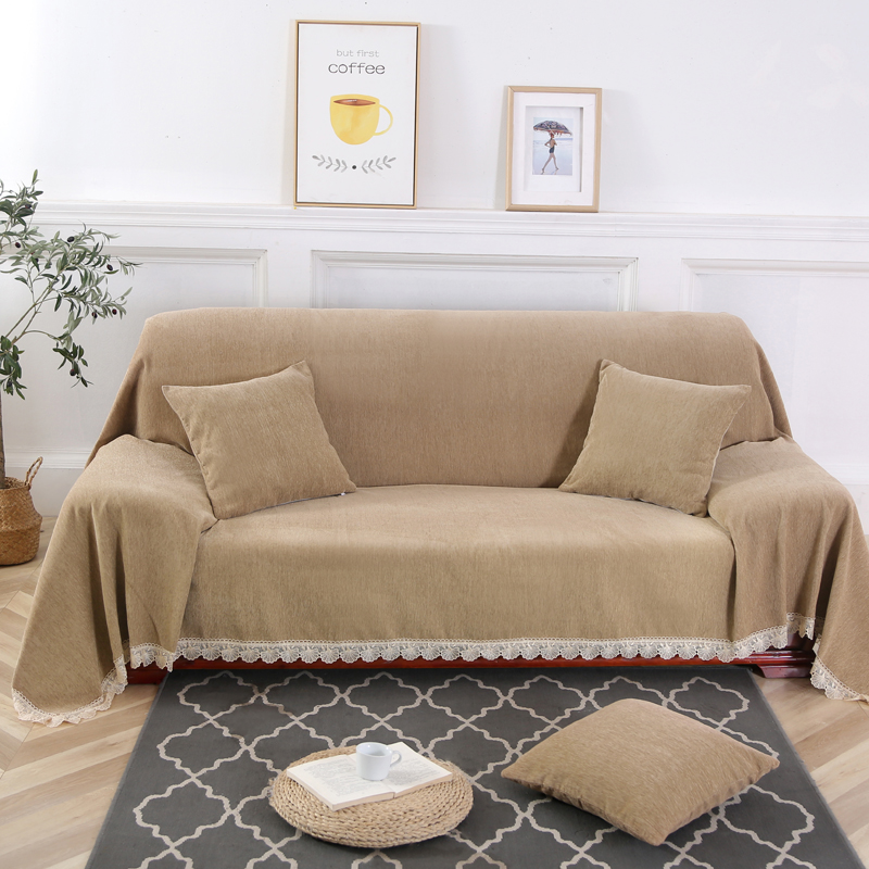 2019新款北欧纯色全盖雪尼尔沙发巾沙发垫沙发套沙发罩 180*150cm 纯净-卡其