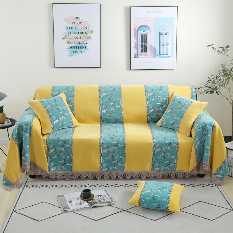 2020新款全盖雪尼尔沙发巾沙发垫沙发套沙发罩-花型1 180*150cm 北欧风情-黄