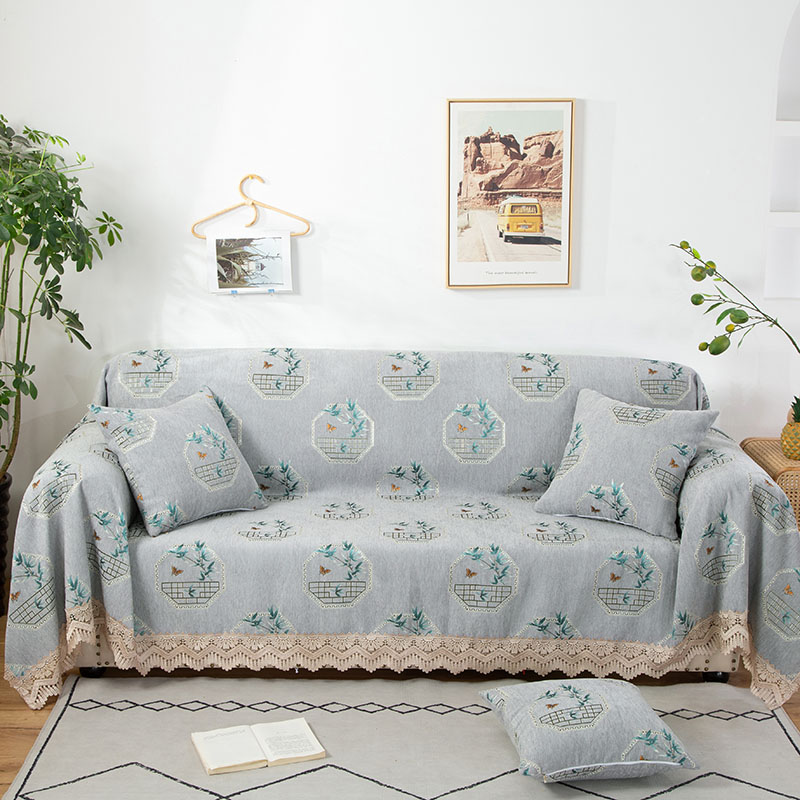 2020新款全盖雪尼尔沙发巾沙发垫沙发套沙发罩-花型2 180*150cm 清雅绿竹