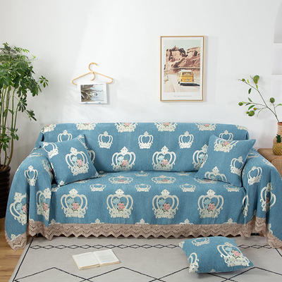 2020新款全盖雪尼尔沙发巾沙发垫沙发套沙发罩-花型2 180*150cm 蓝色皇冠